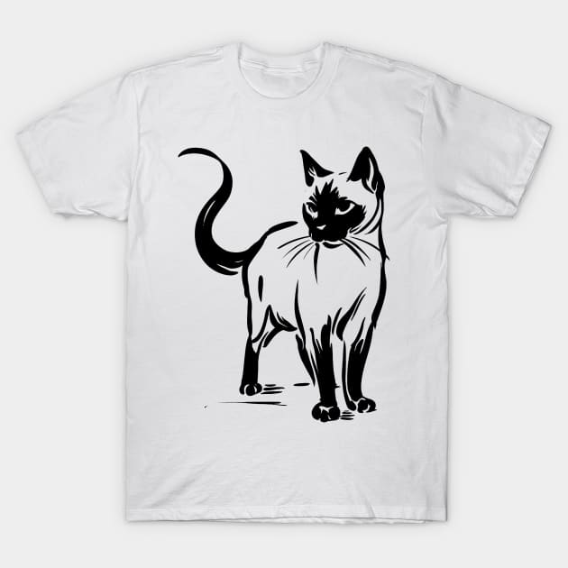 Stick figure of Siamese cat in black ink T-Shirt by WelshDesigns